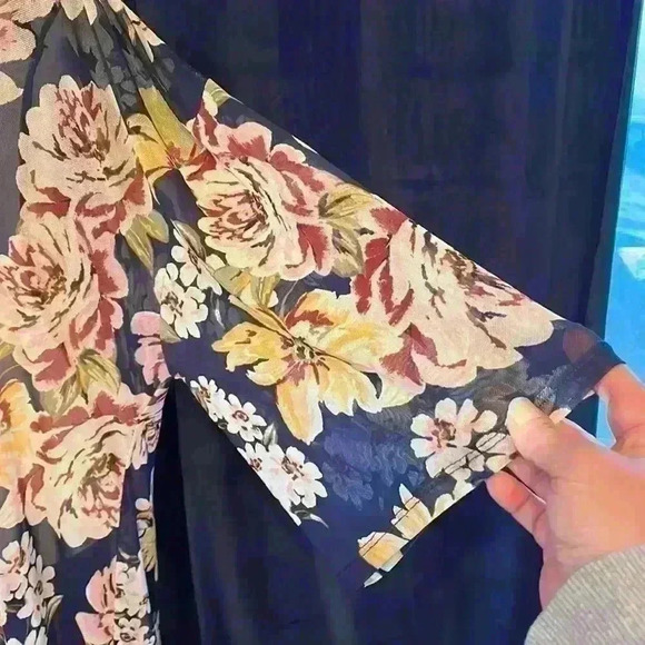 Ultra Flirt Navy Floral Long swim Coverup Mesh Duster Sixe XL - Picture 6 of 8